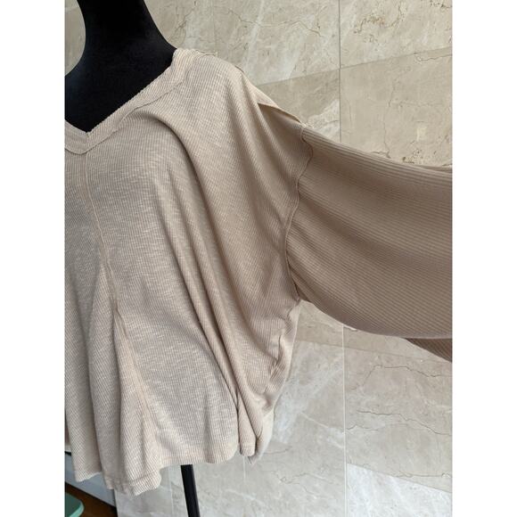 POL Oversized Ribbed Knit Sweater Small Beige, Drop Shoulder, Cozy Fall Pullover - Picture 5 of 10